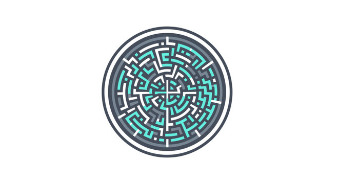 Intricate Circular Labyrinth Design With Teal Accents For Visual Puzzles