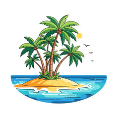 Obraz premium Tropical Island Paradise with Palm Trees and Ocean Waves.