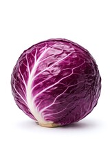 Fototapeta premium Fresh Whole Red Cabbage with White Veins Isolated on White Background. Vibrant Organic Purple Vegetable Head for Healthy Food, Vegan Nutrition, and Culinary Ingredient Concept Illustration.