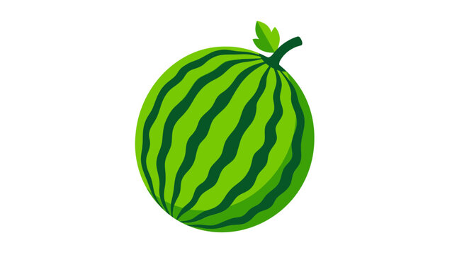 Vibrant Green Watermelon with Dark Stripes and Leaf.