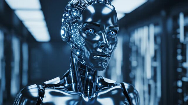 Futuristic humanoid robot with glowing circuits