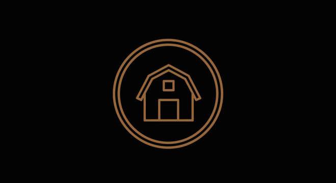 Minimalist Barn Icon Design Inside Circle on Black Background for Branding and Logos