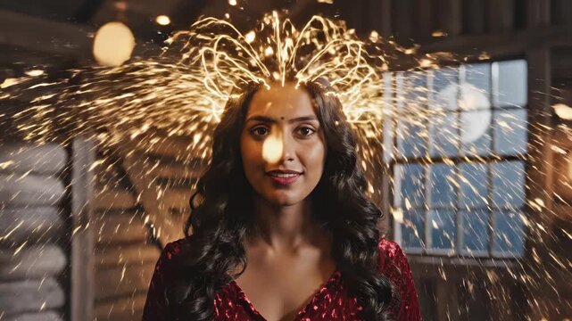 Woman with sparkles around her head