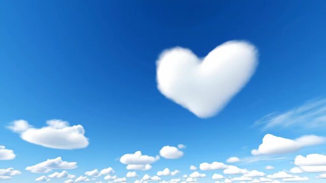 Heart shaped cloud in bright blue sky with white clouds