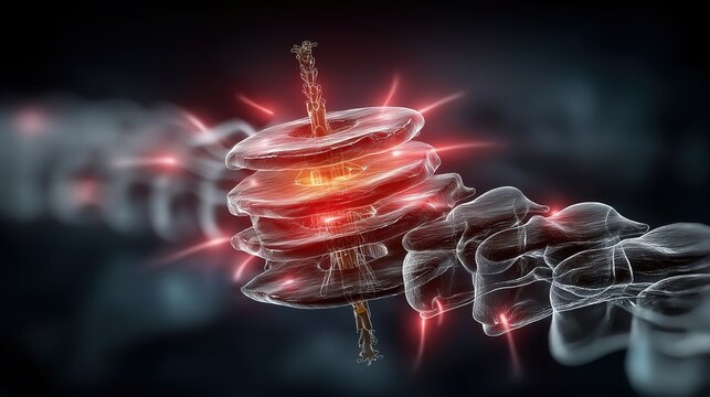 A digital 3D visualization of a spinal column with highlighted vertebrae, emphasizing medical or anatomical study of the human spine.