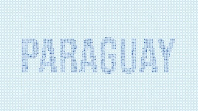 Paraguay dotted map animation. Digital style shape of the country. Paraguay shape and title dots appear with bulb flickering effect. Intro, outro, logo, title video.