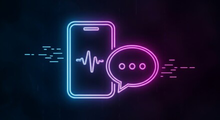 Fototapeta premium Neon Voice Message - Modern Communication Technology with Speech Recognition.