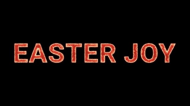 Easter Joy Text Glowing Neon Reveal Animation Orange Isolated On Black Background