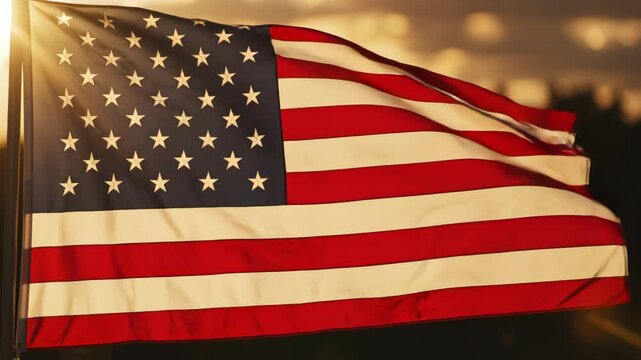 American flag waving in sunlight