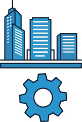 Fototapeta premium A blue cityscape with a gear