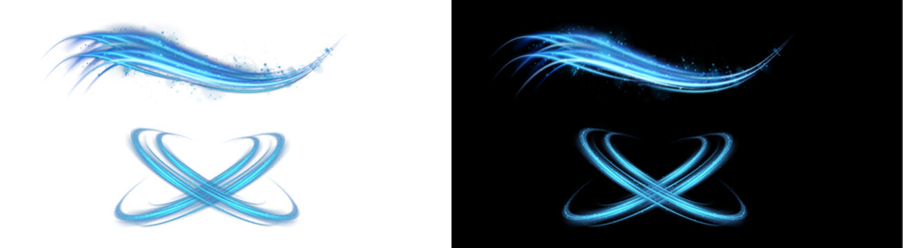 PNG image of&nbsp;Dynamic blue light trails with glowing particles and abstract intertwined shapes creating futuristic energy effects on transparent background.