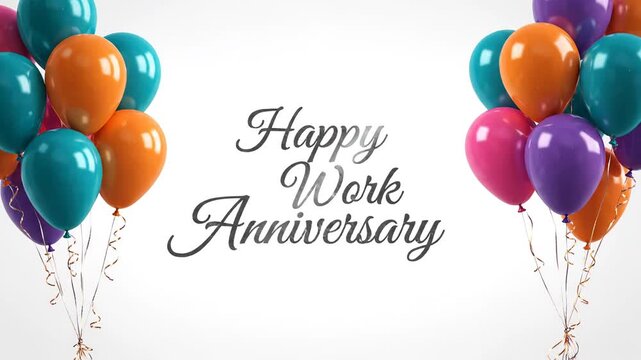 Colorful balloons with work anniversary text