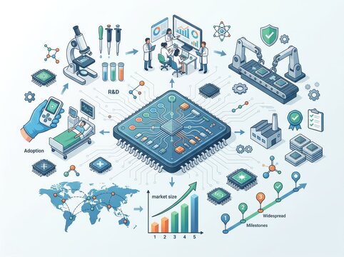 Strategic integration of biotechnology and semiconductor development highlights R&D pathways in healthcare technology and market evolution showcasing innovation and growth potential