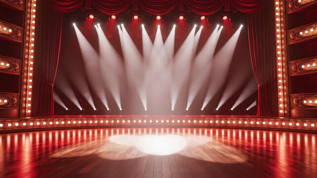 Theater stage with red curtains