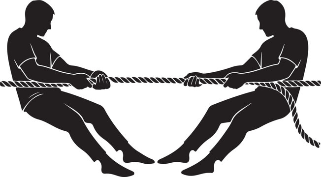 Tug of war hands pull rope silhouette vector design.Balck and white vector illustration.