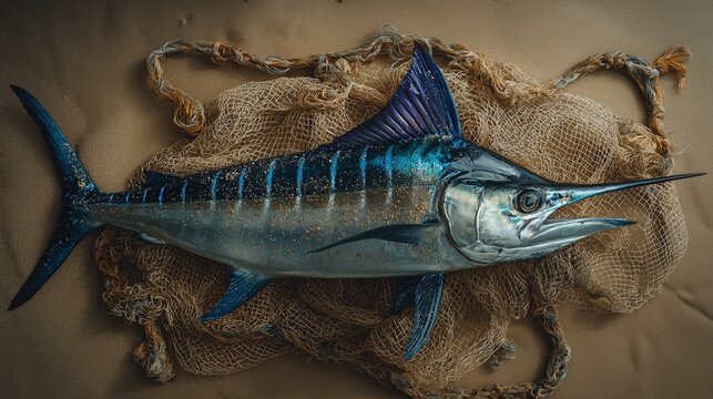 Blue Marlin on Fishing Net Background