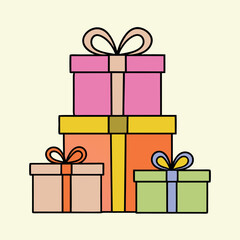 Fototapeta premium Stacked gift boxes colorful-presents blue yellow. 