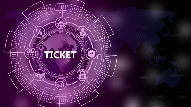 Digital Ticket System Interface with Global Network and Financial Icons image photo