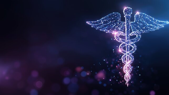Glowing Caduceus Symbol with Sparkling Effects