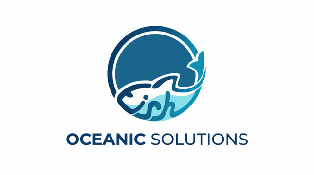 An elegant and modern logo design featuring a fish silhouette, representing aquatic solutions and marine wisdom, ideal for environmentally focused brands.