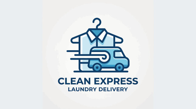 An innovative icon depicting a laundry service with a shirt on a hanger and a van, representing convenience and efficiency for a modern lifestyle of busy individuals.