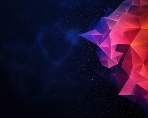 Nebula made of geometric polygons and light beams, digital space interpretation