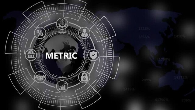 Global Metric System Technology Network With Financial Icons And World Map Data measurement