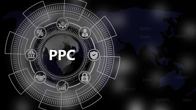 Digital Pay Per Click Advertising Concept With Global Network And Icons digital marketing online advertising