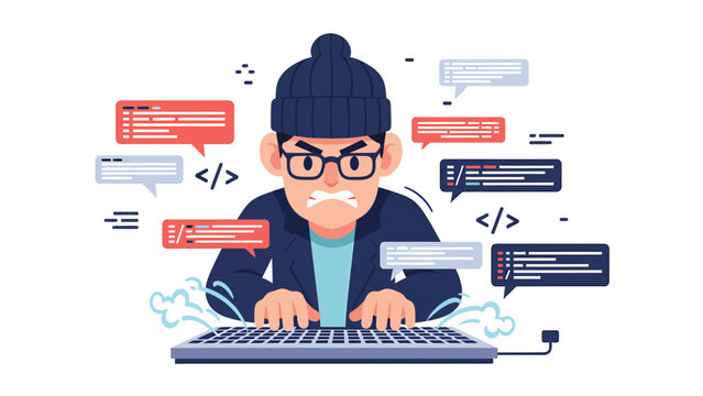 Frustrated Programmer Coding. Angry Developer Facing Software Errors and Debugging Technical Problems.