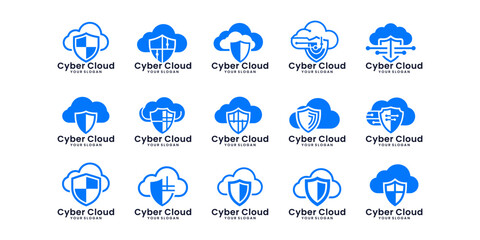 Obraz premium Collection of cyber cloud logos symbolizing secure cloud computing and digital data protection