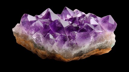 Fototapeta premium Amethyst Crystal Cluster: Close-up of a stunning amethyst crystal cluster, showcasing its rich purple hues, and geometrical crystalline structures.