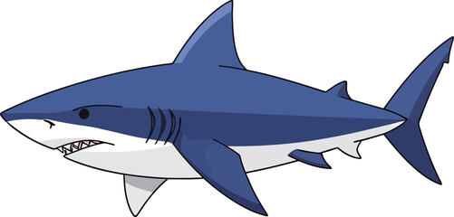 Fototapeta premium A cartoon shark is swimming in the ocean water environment.