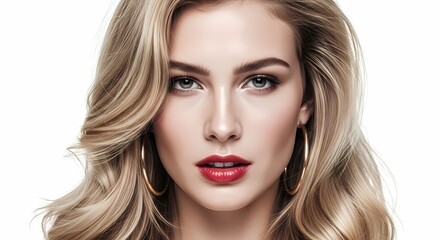 Fototapeta premium Beautiful Woman with Blonde Hair and Red Lipstick