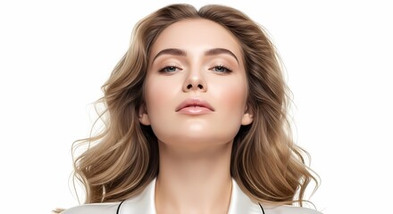 Fototapeta premium Beautiful Woman with Blonde Hair, Portrait on White Background