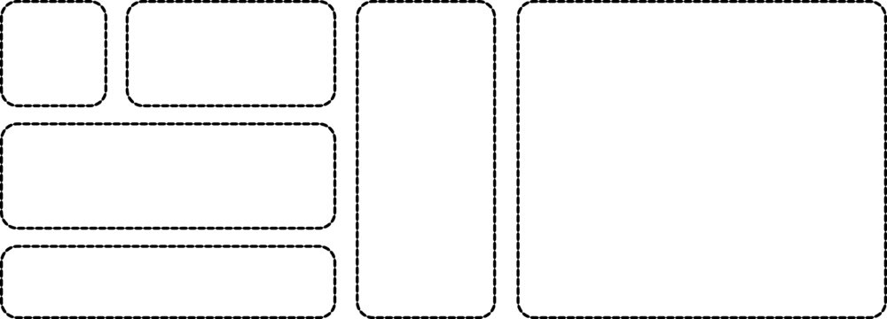 Set of empty rounded rectangular frames with dashed borders