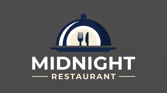 This logo for 'Midnight Restaurant' elegantly combines a cloche symbol with utensils, embodying a refined dining experience and a stylish culinary atmosphere.
