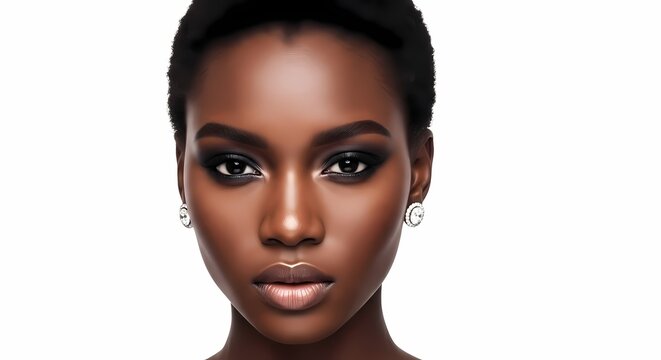 Beautiful Black Woman with Dramatic Makeup and Diamond Earrings