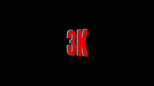 3 K Resolution Digital Display Text Animation Red Glowing Number Three Thousand Definition.