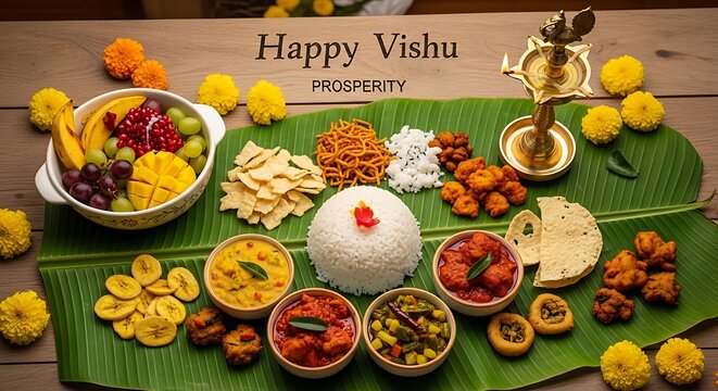 Happy Vishu Prosperity Traditional Kerala Feast Spread