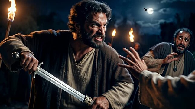 Simon Peter drawing his sword in the garden