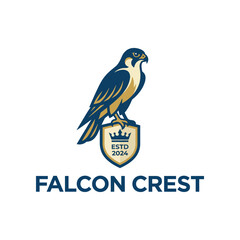 Naklejka premium A modern logo featuring a falcon perched on a shield, representing strength and elegance. This design emphasizes brand identity, recognized qualities, and established in 2024.