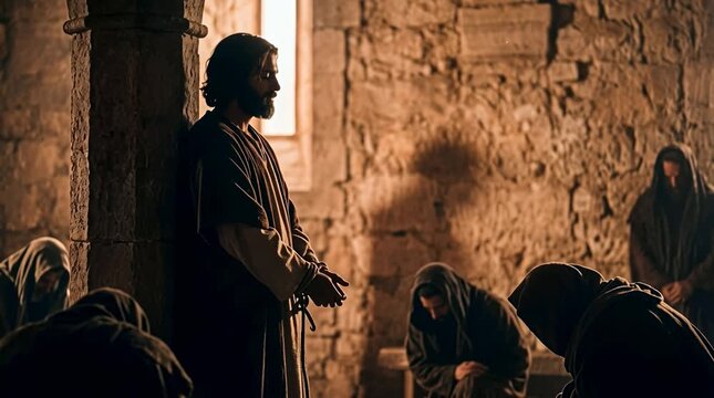 Silhouette of Jesus being scourged at the pillar