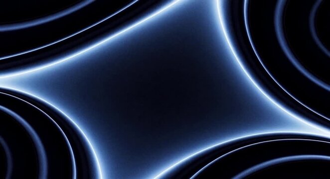 Glowing blue abstract shapes and curved lines form futuristic smooth design with dark background creating sleek modern glowing abstract design with
