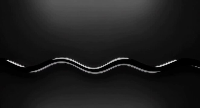 Sleek black glossy wave with smooth curves and reflection on dark background creating modern abstract design with elegant flowing curves