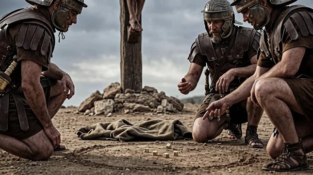 Roman soldiers casting lots for Jesus's tunic