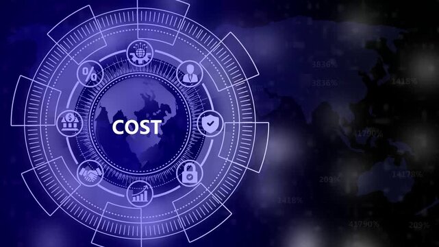 Futuristic Global Network Interface with Cost Icon and World Map Background digital