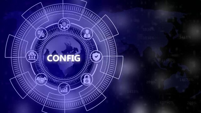 Digital Global Network Interface with Config Icon and World Map Background configuration