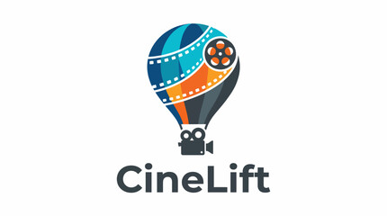 The CineLift logo combines a colorful hot air balloon and film reel, representing creativity and excitement in the film industry, showcasing a unique blend of fun and innovation. © Pengfei