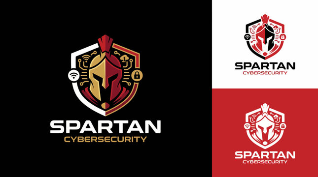 This logo showcases a Spartan helmet integrated with cyber security elements, symbolizing strength and protection in the digital age, combining tradition with technology.