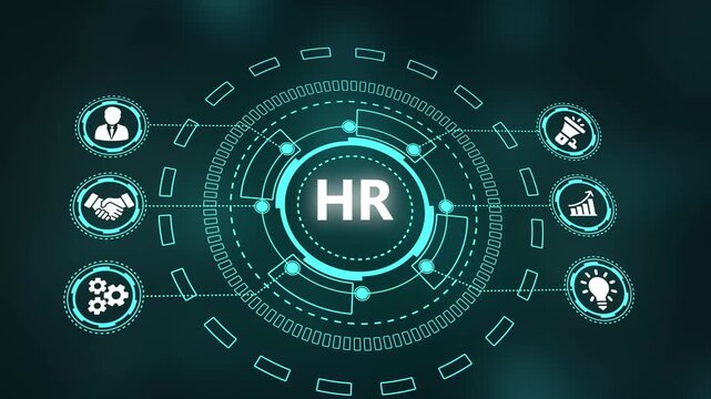 Modern HR Department Concept with Human Resources Icons and Centralized Text on Dark Teal Background